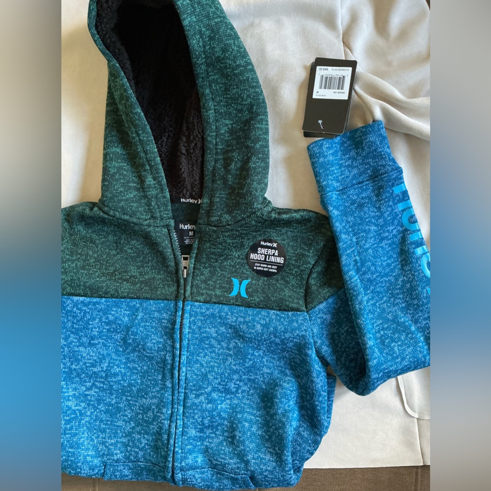 Hurley Teal and Blue Sherpa Hoodie
